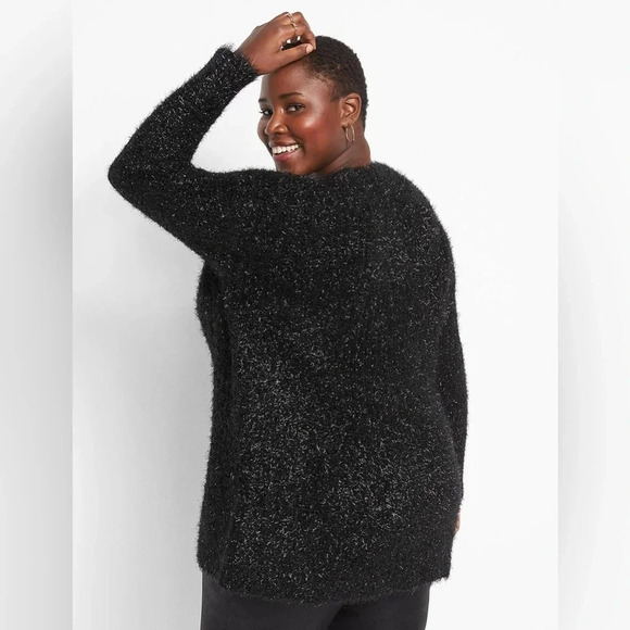 Like New! Lane Bryant Open Front Metallic Eyelash Cardigan, Size 22/24, Black - Picture 3 of 9